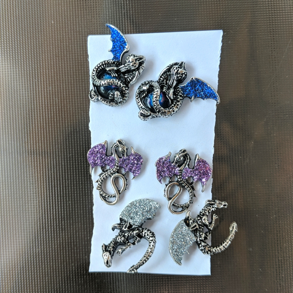 Earrings, three pairs